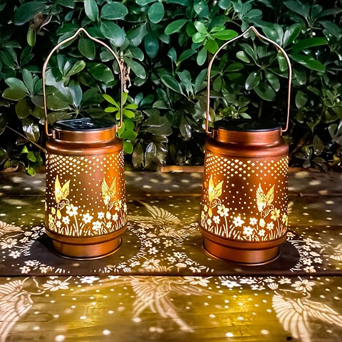 Mothers Day Gifts, 4 Packs Dragonfly&Hummingbird Solar Lantern Lights Outdoor Decor, Hanging Waterproof Metal Decorations, Landscape Lights for Garden Patio Yard Lawn Backyard Front Porch