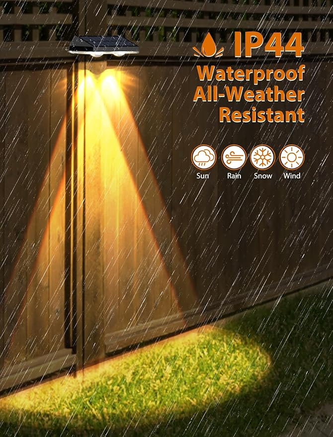 Solar Fence Lights,Warm White & Cold White & Mixed Color 3 Modes Bright Lens LED Dusk to Dawn Deck Light Outdoor Waterproof,Solar Outdoor Lights for Backyard/Railing/Wall (2Pack)