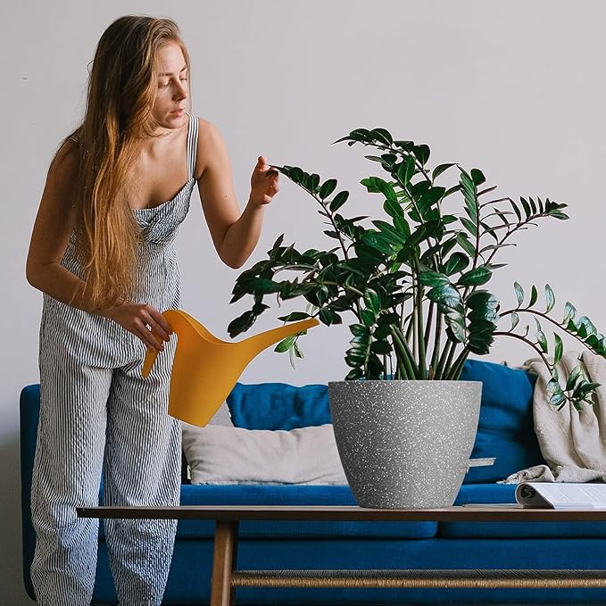 WOUSIWER 10 inch Self Watering Planters, 2 Pack Large Plastic Plant Pots with Deep Reservior and High Drainage Holes for Indoor Outdoor Plants and Flowers, Speckled Grey