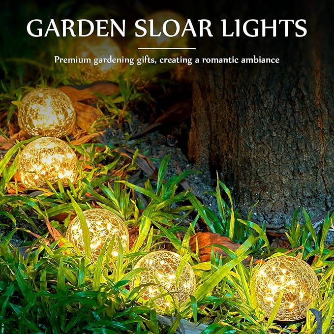 Honoson 3.9 Inch Solar Globe Lights Outdoor Waterproof, Solar Balls for Garden Cracked Glass Ball, Ground Landscape Garden Decor for Patio and Yard Lawn Backyard (12 Pieces)