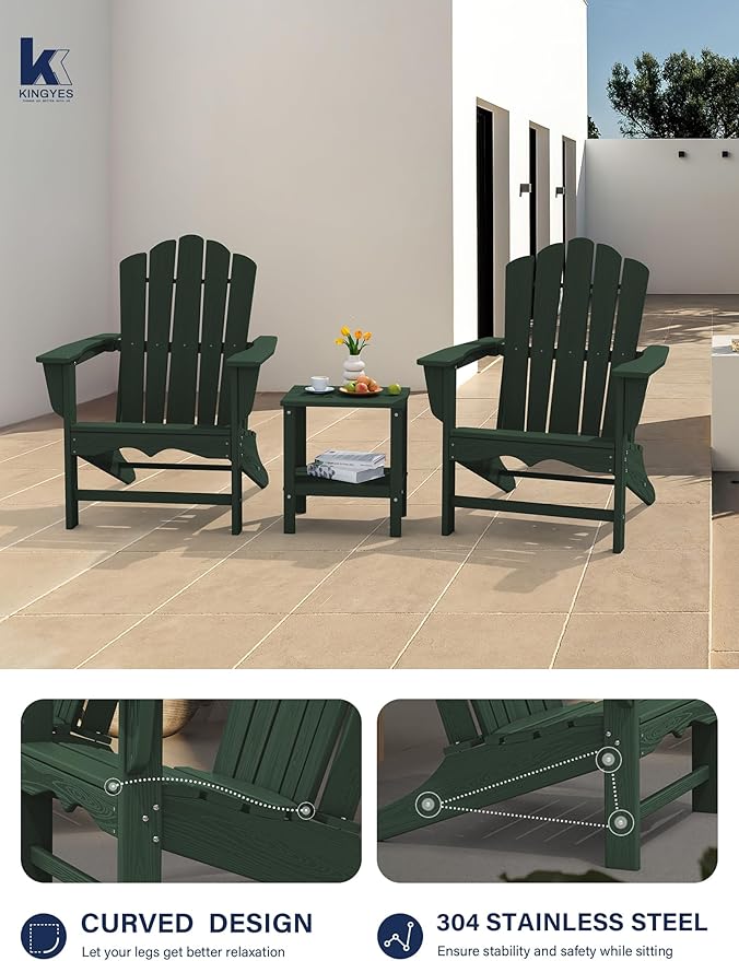 KINGYES HDPE Adirondack Chair, Classic Oversize Adirondack Chair, Green