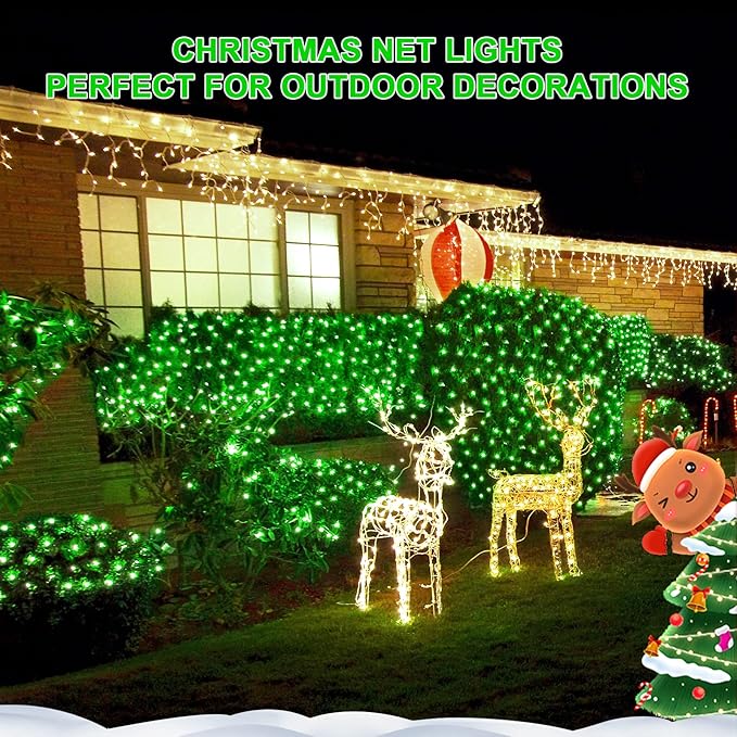 JMEXSUSS 360 LED Green Net Lights Outdoor, Connectable 12ft x 5ft Christmas Net Lights Plug in with Remote, 8 Modes Waterproof Green Christmas Lights for Bushes Christmas Halloween Decorations