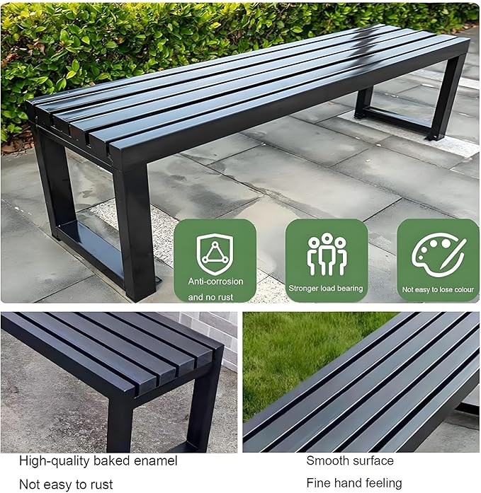 Weatherproof Metal Dining Bench, Outdoor Bench Backless Patio Bench 2-Person Farmhouse Bench Garden Bench for Kitchen, Living Room, Entryway(Pink,59in)