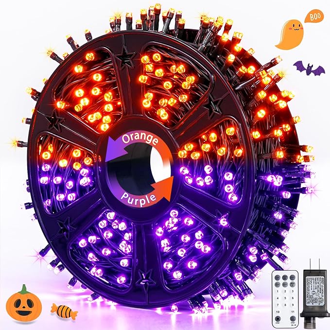 JMEXSUSS 500 LED Halloween Lights Outdoor Orange and Purple, 173ft Color Changing Halloween String Lights with Remote, Waterproof Halloween Tree Lights Plug in for Halloween Indoor Decor