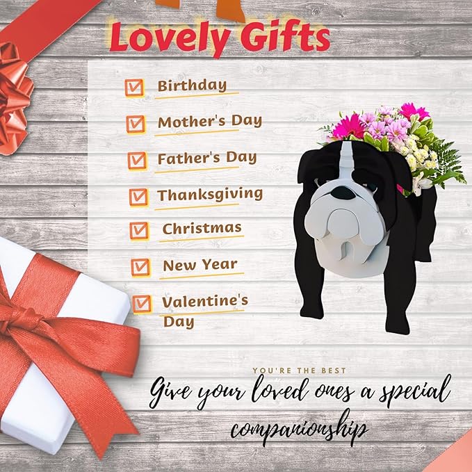 Black English Bulldog Dog Planter Plant Pots,Cute Garden Dog Flower Planter,Dog Planters Birthday Gifts for Women,Office,Indoor/Outdoor Decor（9.45 * 7.48 * 10.63in）