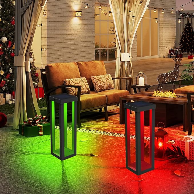 Solar Patio Floor Lamp Outdoor, 2 Pack RGB Color Changing Landscape Path Lights Garden Decorations Waterproof 12H Endurance Cordless Landscaping for Porch Lawn Yard Backyard (Black)