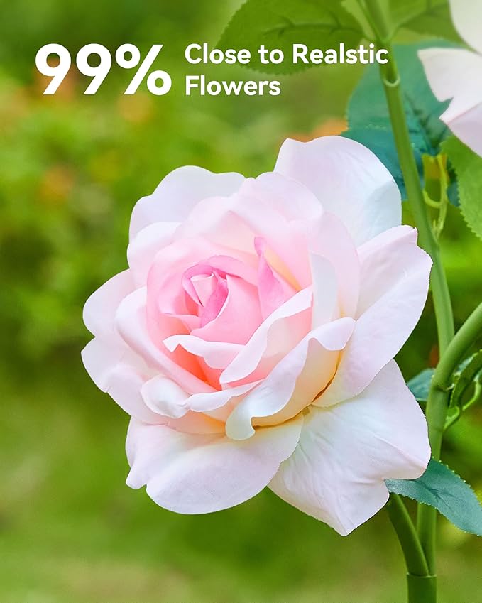 Solar Flower Lights Outdoor,Solar Garden Lights with 12 Bigger & More Realistic Flower,IP65 Waterproof Solar Powered Pathway Lights for Yard Lawn Patio Garden Decor(4Pack Rose Lights)