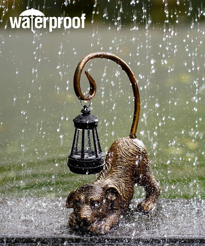 Garden Decor with Solar Lantern:Statues for Outdoor Decorations Yard Art Figurine for Patio Balcony Porch Lawn Ornaments-Gifts for Mom Grandma