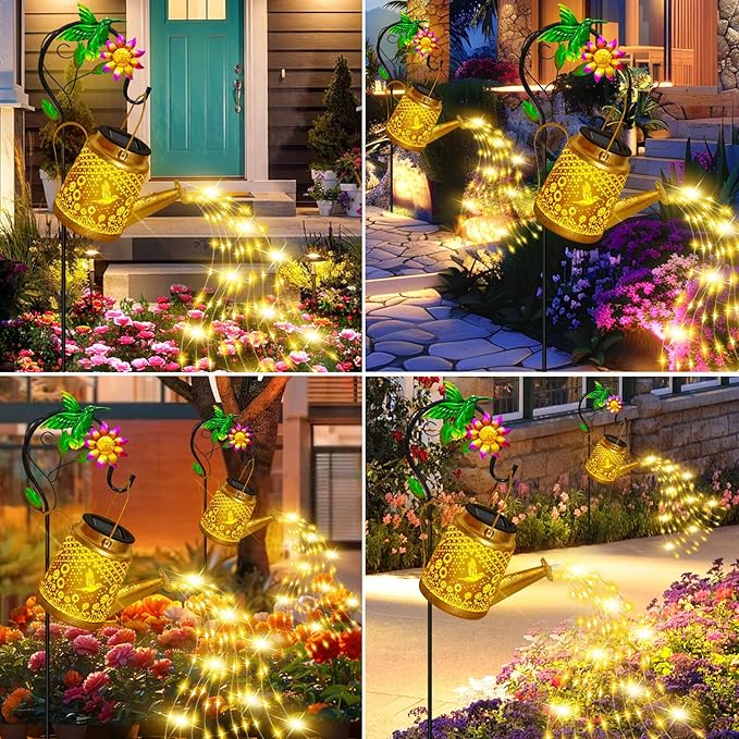 Hummingbird Solar Watering Can Lights, Outdoor Waterproof Garden Lanterns with Shepherd Hook, Solar Garden Decor for Yard Outdoor Landscape Pathway Porch Patio, Gift for Women Mom Grandma