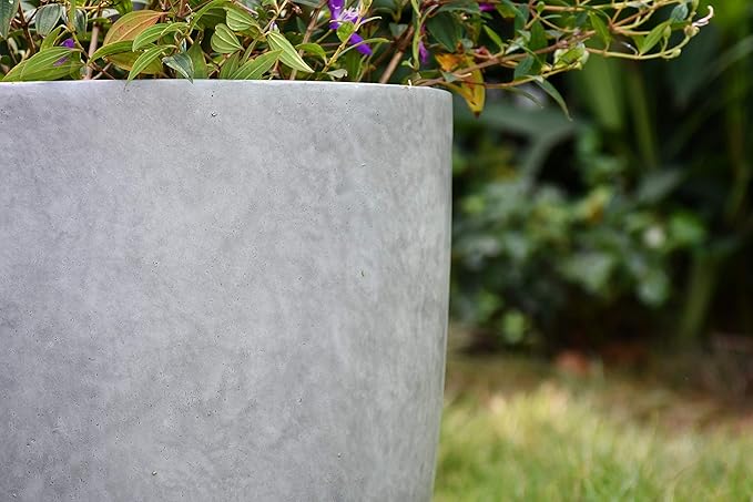 Kante 14 Inch Dia Round Concrete Planter, Indoor Outdoor Large Plant Pot with Drainage Hole and Rubber Plug for Home Patio Garden, Natural Concrete