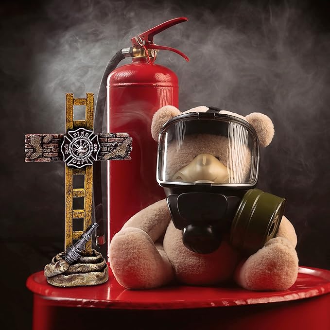 Firefighter Accessories, Fireman Standing Cross Statue Memorial 10", Fire Fighter Gifts