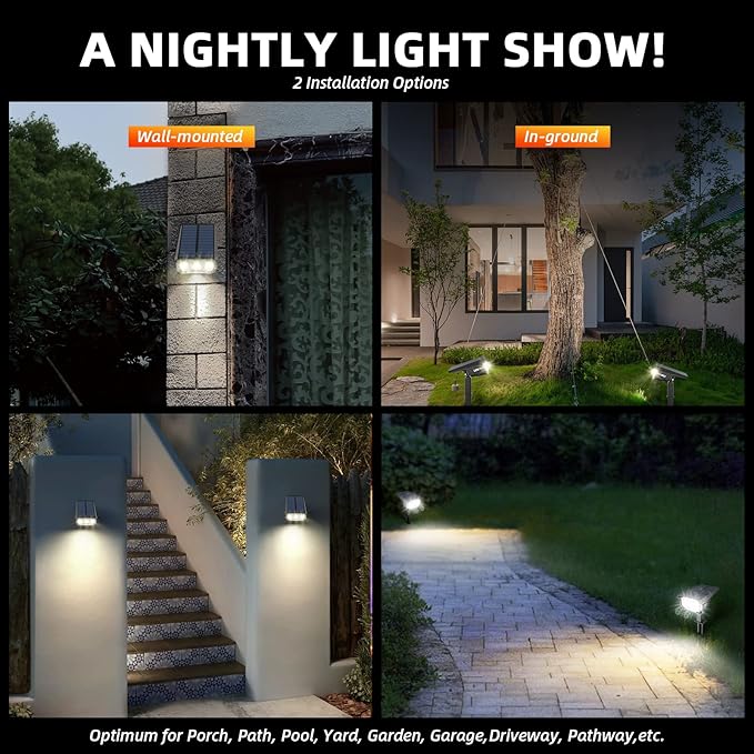 Solar Spot Lights,IP65 Waterproof 40 LED's Landscape Spotlights,3 Modes Outdoor Garden Lights, 360 Adjustable Lighting Angle, Solar Powered Wall Lights for Yard Porch 10 Pack