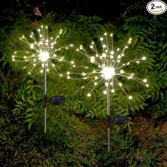 Anordsem Solar Lights Outdoor Waterproof: Garden Light Solar Powered for Yard Outside - Sparkler Fireworks Twinkle Lighting Path Decor 2 Pack - LED Starburst Gardening Gifts for Women Mom Wife