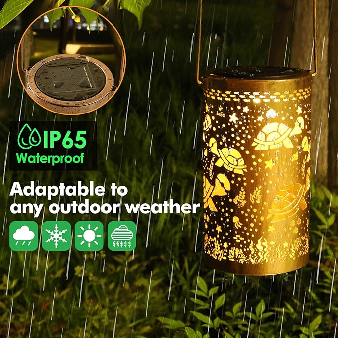 Fabuday Turtle Solar Lanterns Outdoor Waterproof - Metal Hanging Solar Powered Lights Led for Outside, Patio, Porch, Balcony, Yard and Deck Garden Decor, Gardening Decorations Gifts for Women Mom