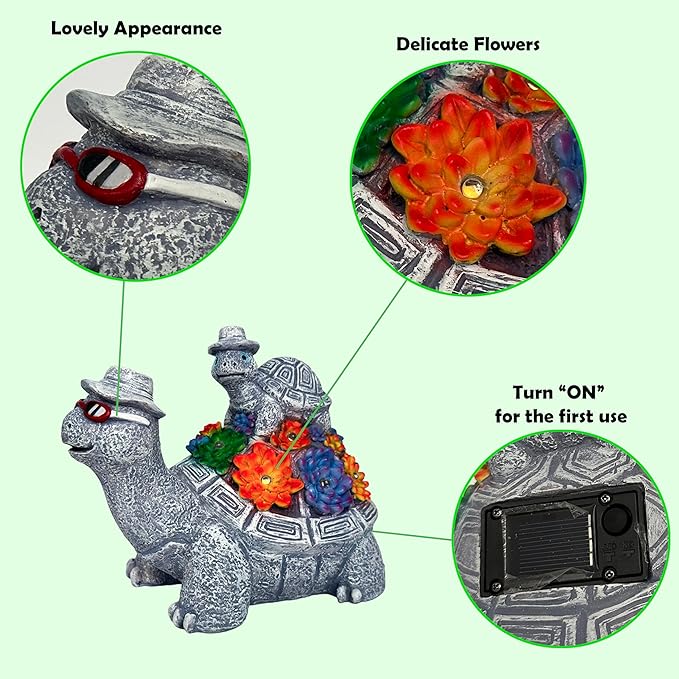 Solar Turtles for Outdoors -Cute Turtle Figurines with Baby for Yard Decorations Outdoor - Ideal for Anniversaries, Christmas, Birthdays, Gift for Mom - Garden Decor for Outside - Turtle Garden Décor