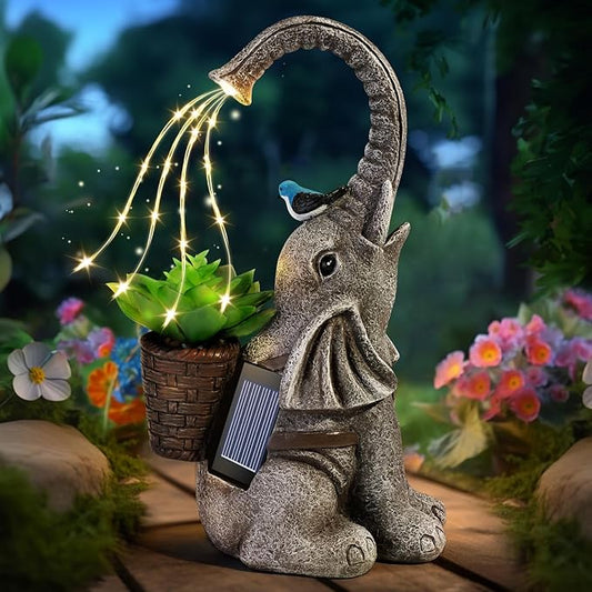 Eletorot Solar Elephant Garden Statues Lights: Garden Decor Elephant Figurines, Yard Decorations for Outdoor, Elephant Gifts for Women Mom Grandma
