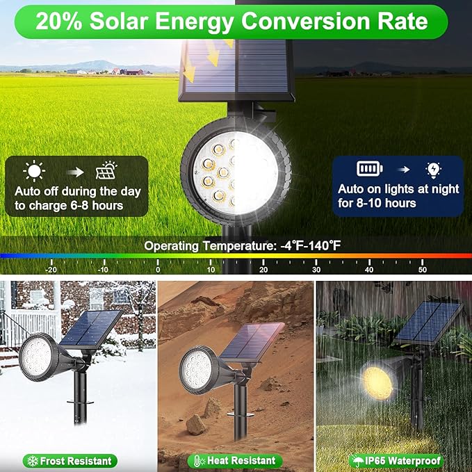 Color Changing Solar Spot Lights Outdoor Waterproof 180° Adjustable Colored RGB Solar Powered Landscape Lights for Yard 7 Lighting Modes Solar Spotlights for Pathway Garden Outside (2 Pack)