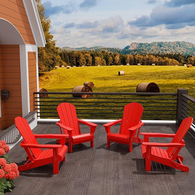 Westin Outdoors Laguna WO Home Furniture Adirondack Chair 4 PC Set Classic Outdoor Patio Folding Chair for Bon Fire Pit Lawn Backyard Beach Plastic Weather-Resistant (Red)