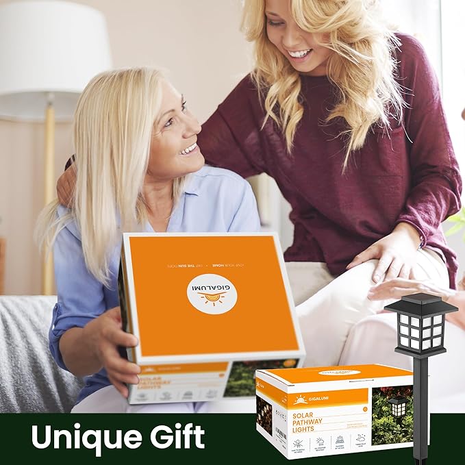 GIGALUMI Solar Outdoor Lights，8 Pack LED Solar Lights Outdoor Waterproof, Solar Walkway Lights Maintain 10 Hours of Lighting for Your Garden, Landscape, Path, Yard, Patio, Driveway