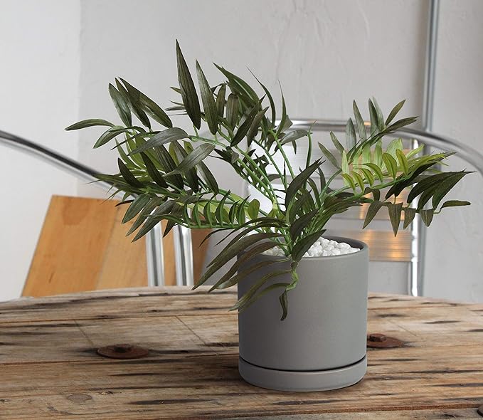 D'vine Dev 4.6 Inch & 6 Inch Ceramic Planter Pots for Plants with Drainage Hole and Saucer, Small Plant Pots Set, Speckled Grey, 94-G-S-3