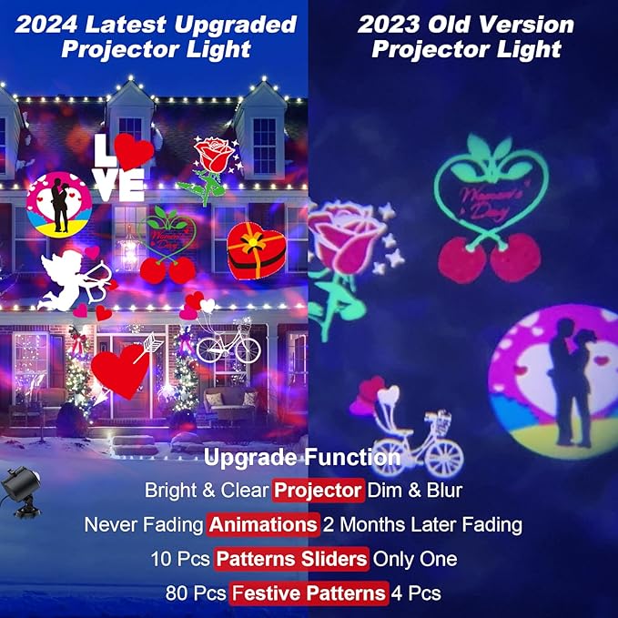 Brighter Valentine Decorations Projector Lights for Home, FLITI 2024 Upgraded Holiday Projector Display 8 Patterns at A Time (3D Ocean Wave & Patterns), Weather Proof Remote Valentine Decor Light Show