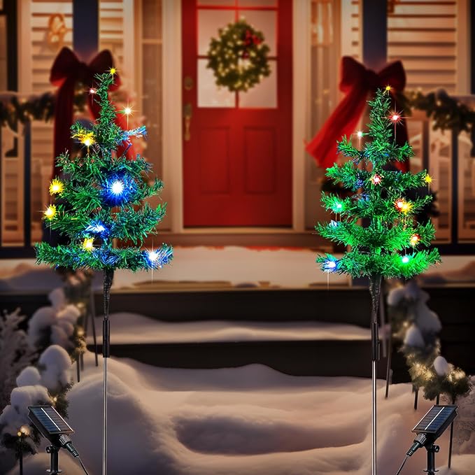 Solar Christmas Decorations Outdoor, 2pcs Solar Christmas Tree Lights Garden Decor, Waterproof Solar Lights Outdoor for Yard Decorations, for Women, Mom