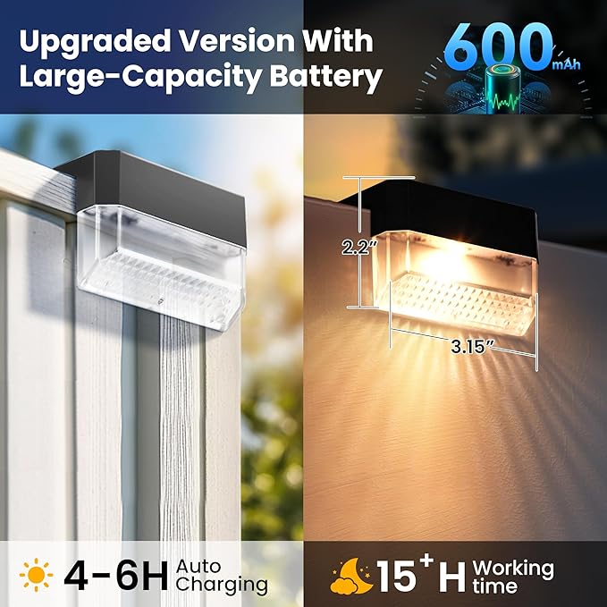 SOLPEX Solar Fence Lights Outdoor,Solar Deck Lights Waterproof Led Solar Lights for Outdoor Stairs,Step,Patio,Yard,Garden,Balcony and Porch,8 Pack Shell-Like Light Spots(Black Shell,Warm White&RGB)