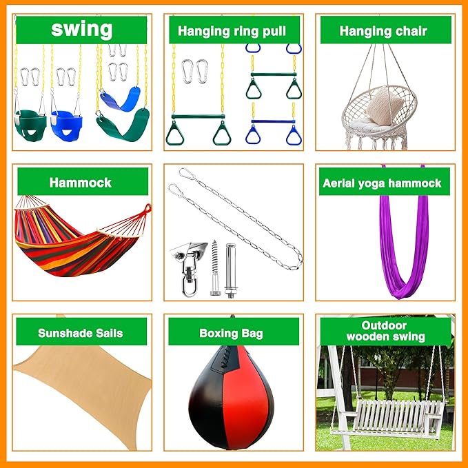 2 Set Hammock Hanging with Swing Chain 1200 LB Capacity Heavy Duty Swing Hangers 360° Swivel Hammock Hanger Kit for Hanging Hammock Chair Tree Yoga