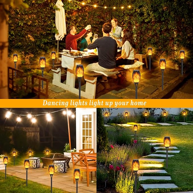 Solar Lights Outdoor, 6Pack Solar Torch Light with Flickering Flame for Garden Decor, Waterproof Outdoor Lighting Landscape, LED Flame Torches for Outside Patio Pathway Yard Decorations