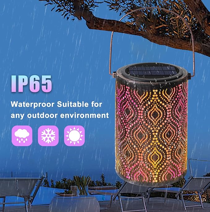 Solar-Powered Iron Art Lantern - Two Lighting Modes Waterproof Hanging Ambiance Lighting for Gardens & Patios, Perfect as Decorative Gift Housewarming Gift Mom Gifts (Peacock Feather)