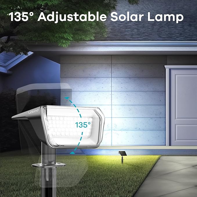 Linkind Solar Spot Lights Outdoor, 60 LEDs Solar Lights Outdoor Waterproof IP67 with 30% Conversion Rate, Ideal for Landscape, Garden, Yard, Pathway (4 Pack, Cool White)