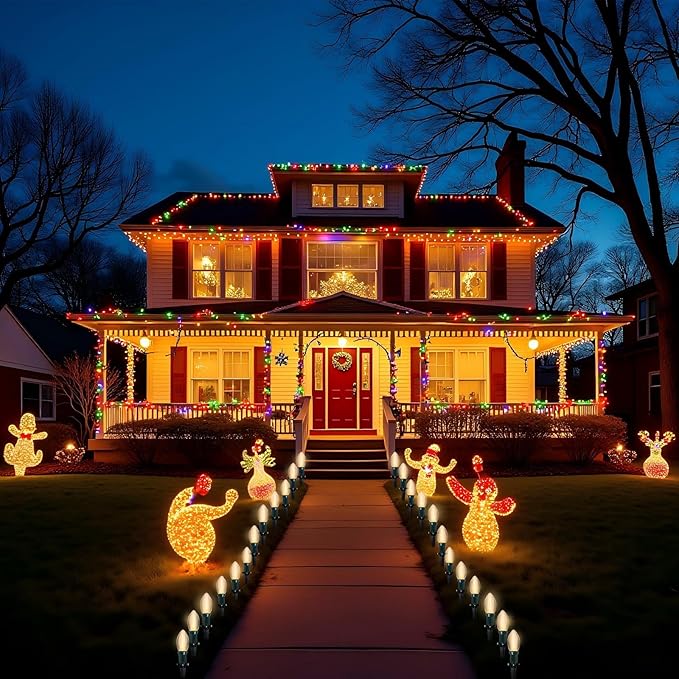 C9 Led Christmas Pathway Lights Outdoor, 38Ft 25 LED C9 Warm White Pathway Marker Stakes Lights, Connectable Christmas Walkway Lights UL Listed for Yard Lawn Sidewalk Driveway Christmas Decorations