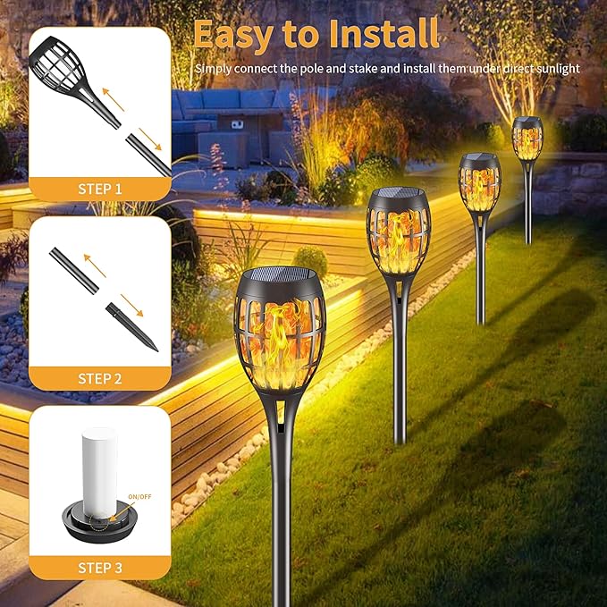 8 Pack Led Solar Torch Light with Flickering Flame Outdoor Waterproof Solar Flame Torch Garden Lights for Outside Yard Pathway Decoration