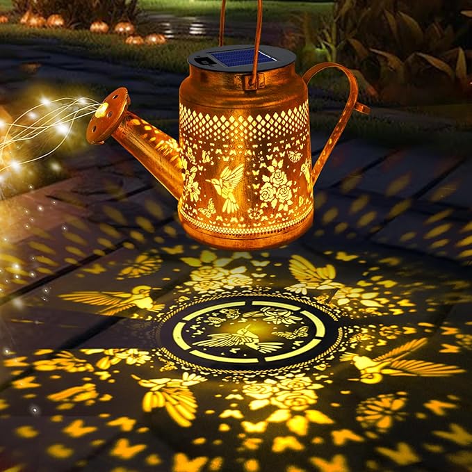 Solar Lanterns Outdoor Waterproof,Hummingbird Watering Can Garden Decor,Hanging Solar Path Lights Yard Art,Outside Patio Decorations Gardening Birthday Gifts for Mom Grandma Women with Shepherd Hook