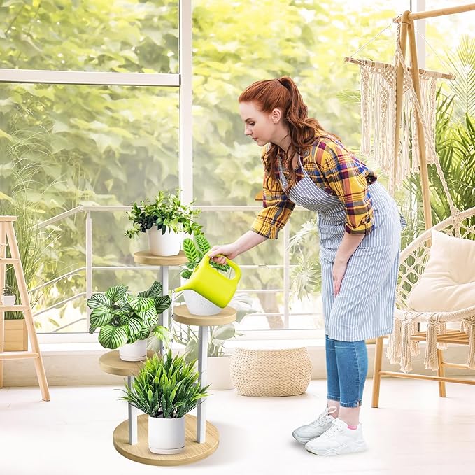 GEEBOBO 3 Tier Plant Stand Indoor, Metal Wood Plant Stands For Indoor Plants Multiple, Corner Tiered Flower Plants Shelf Stand for Living Room Bedroom, White