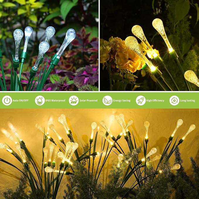 Solar Lights Outdoor Waterproof Upgraded Outdoor Solar Lights for Yard Patio Garden Decor, Solar Lights for Outside Gardening Supplies, Water Droplets Garden Lights Solar Powered Outdoor (2 Pack)