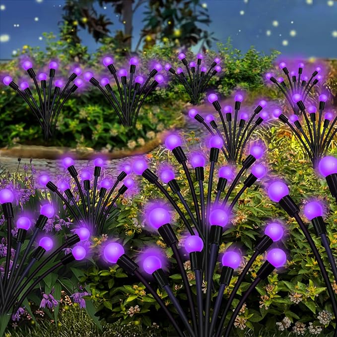 Kohlrabi Solar Garden Lights Outdoor, 4 Pack 40 LED Purple Firefly Lights Waterproof, Sway by Wind, Solar Swaying Light for Yard Patio Backyard Garden Planter Flower Bed Pathway Decoration