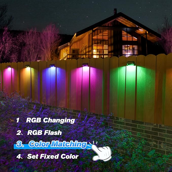 Aulanto Solar Fence Lights 8 Pack, Fence Solar Lights IP65 Waterproof, Warm White and 10 RGB Color Modes, Outdoor Decor for Backyard, Garden, Fence, Wall, Deck, Stairs