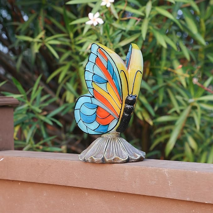 Solar Butterfly Garden Statues,Butterfly Decor for Outdoor,Resin Colorful Butterflies Figurine with Solar Light for Patio,Balcony,Yard,Lawn Ornament,Perfect Garden Gift