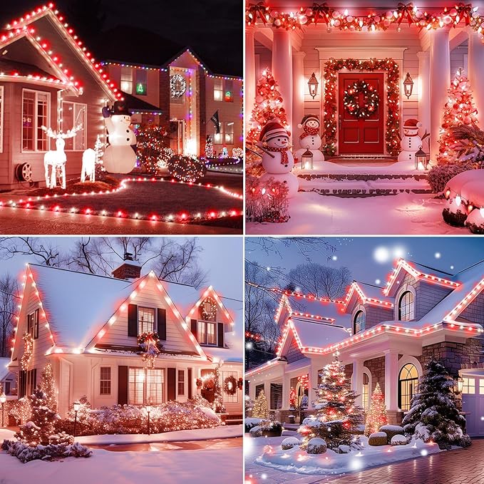 Brightown C9 LED Christmas String Lights, 66ft 100 LED Waterproof Strawberry String Lights, Plug-in Extendable Green Wire Lights String for Outdoor Outside Patio Party Decoration, Red and White