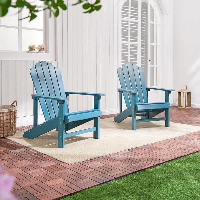 Psilvam Classic Adirondack Chair, Standard-Sized Poly Lumber Fire Pit Chair, 350Lbs Support Weather Resistant Patio Chairs for Garden, Party, Beach(Blue)