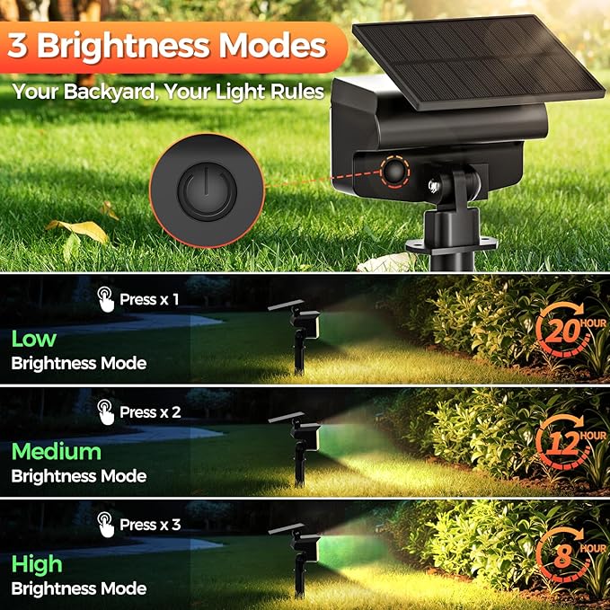 Solar Spot Lights Outdoor, 92 LEDs Landscape Lighting with 3 Lighting Modes and Auto On/Off, IP67 Waterproof Spotlights, Outdoor Solar Lights for Yard Garden, 2 Pack (Warm White)