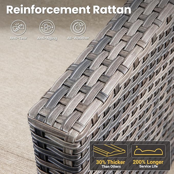 ovios 6 Pieces Patio Furniture Set with 30" Fire Pit Table, Outdoor Wicker Sofa with Comfy Cushions, All Weather High Back Rattan Couch Conversation Set, Beige