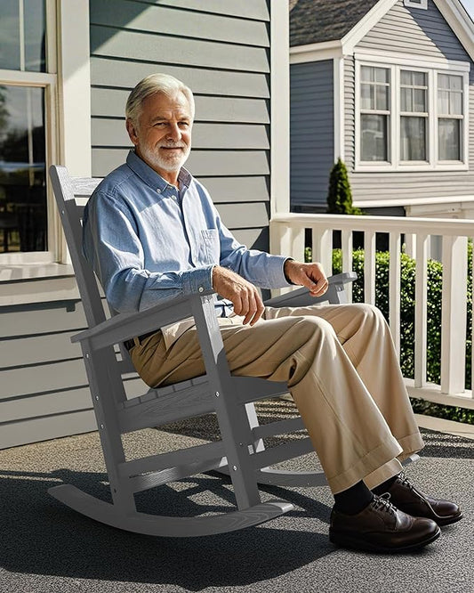 SEWALL HDPE Rocking Chair, Oversized Outdoor Rocking Chair for Adults, Patio Rocker for Porch, Sliver Gray