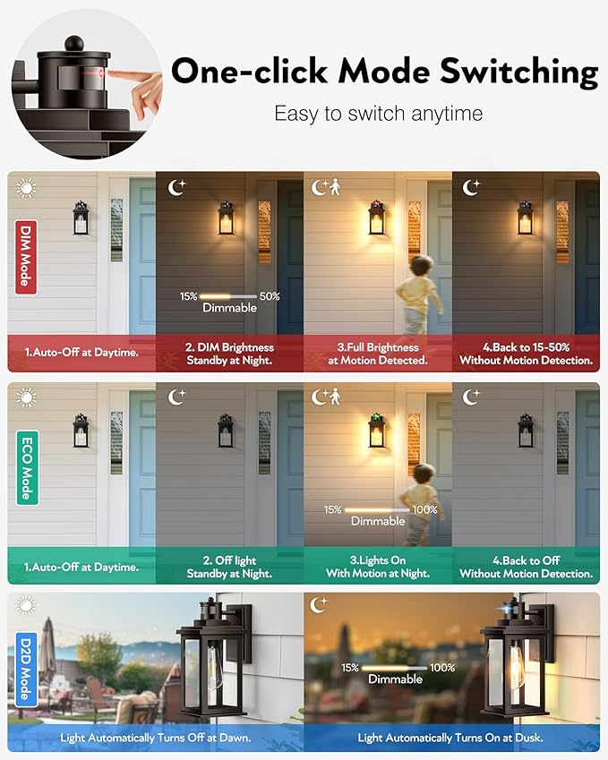 VIANIS 2 Pack Outdoor Lights for House, Brown Dusk to Dawn Motion Sensor Outdoor Light, Oil Rubbed Bronze Porch Lights Outdoor Lantern for Garden, Garage, Doorway, Aluminum,Hardwired, Non-Solar