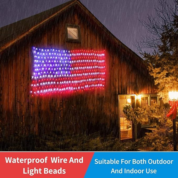 American Flag Lights 420 Super Bright LEDs, Waterproof LED US Flags Light for 4th of July Decorations, Memorial Day, Independence Day, Garden, Yard, Holiday, Party, Christmas Decorations