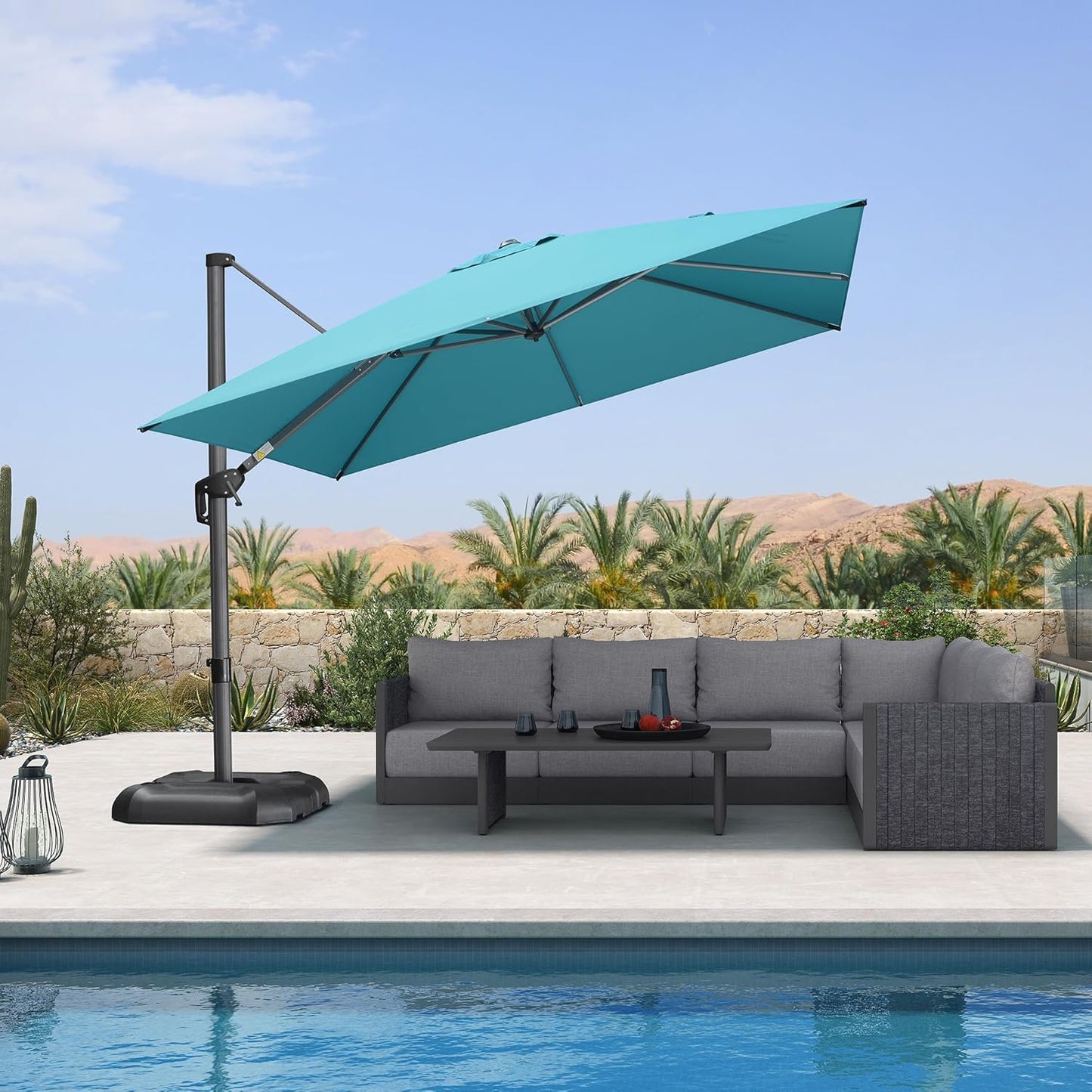 PURPLE LEAF 10 Feet Patio Umbrella Outdoor Cantilever Square Umbrella Aluminum Offset Umbrella with 360-degree Rotation for Garden Deck Pool Patio Turquoise Blue