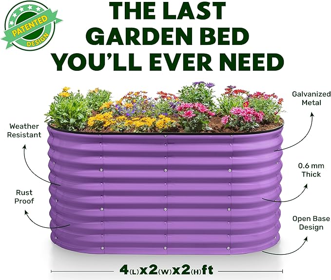 Galvanized Raised Garden Beds Outdoor // 4×2×2 ft Planter Raised Beds for Gardening, Vegetables, Flowers // Large Metal Garden Box (Purple) // Patented Tool-Free Design