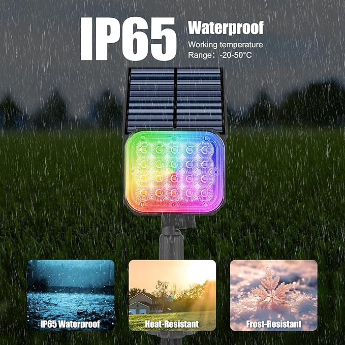 Solar Spot Lights Outdoor, RGB Color Changing Solar Lights Outdoor Waterproof IP65, Adjustable Panel Solar Landscape Spotlights for Tree Yard Halloween Landscape Decor, 6 Pack(Multicolor)