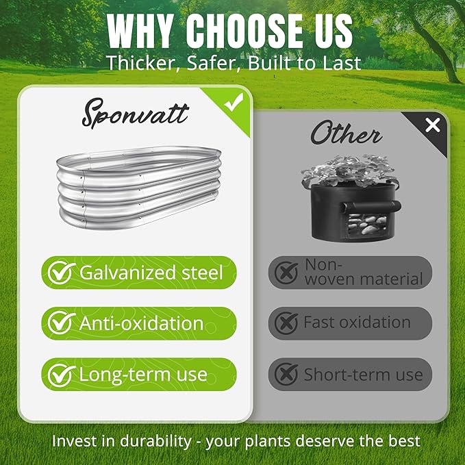 Sponvatt Raised Garden Bed - Outdoor Galvanized Raised Garden Bed Planter Boxes, Large Oval Metal for Gardening Planter Box Kit,Suitable for Vegetables,Herbs (Silver, 6x3x1 Ft)